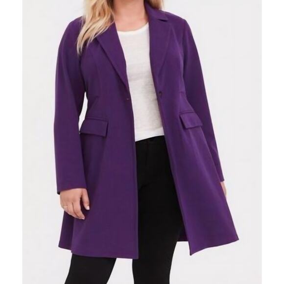 Torrid Womens Long Purple Ponte Trench Coat Plus Size 3X Heavy Warm Dress Jacket - Picture 2 of 10